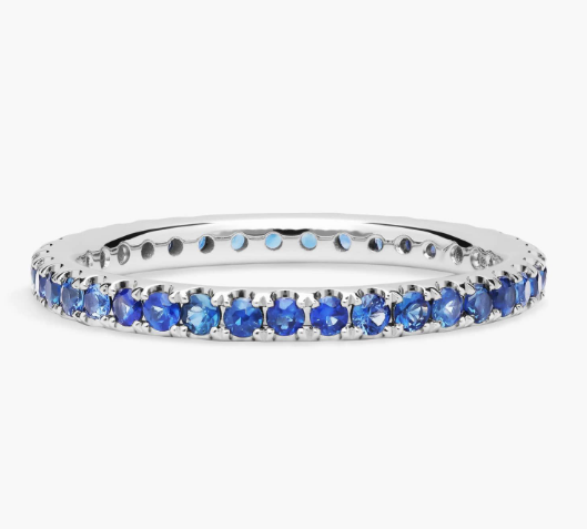 Riviera Pavé Sapphire Eternity Ring in 18k White Gold (1.5mm)